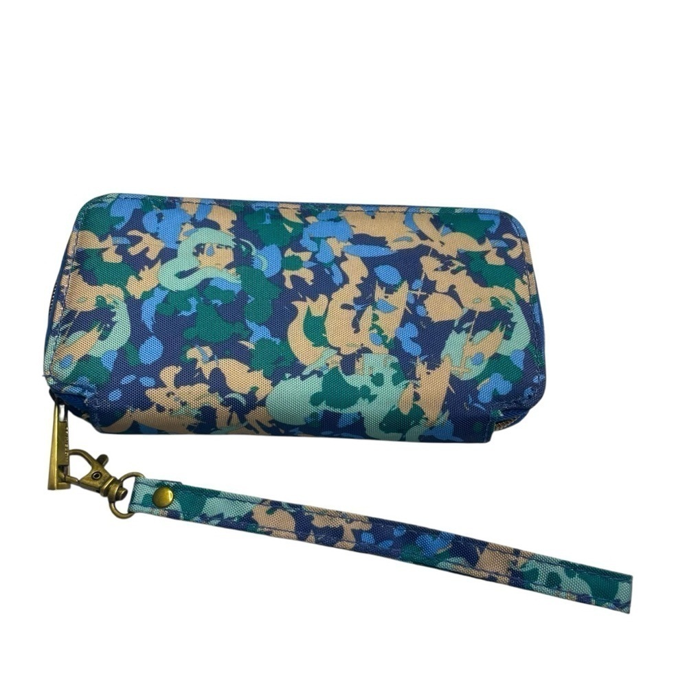 Travelon~Wristlet\ Wallet, Floral Geometric Blues & Tan, Excellent Condition! - Picture 2 of 13